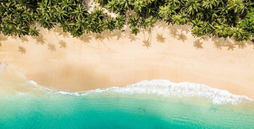 birds eye view of a white sand beach in São Tomé & Príncipe