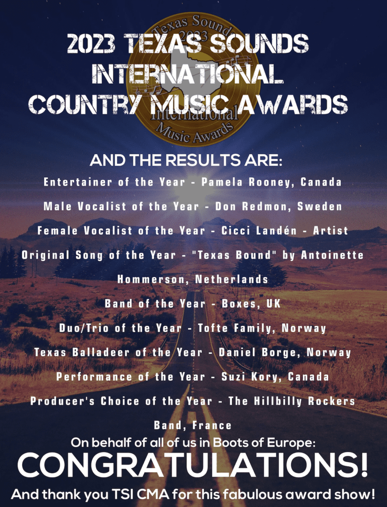 Texas Sounds International Country Music Award Winners 2023