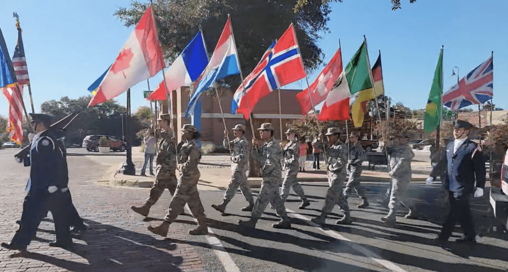 The flag parade in Marshall, Texas