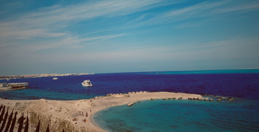 The view of the marina from the old, derelict restaurant in Hurghada, Egypt.