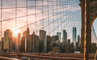 New York City skyline from brooklyn bridge