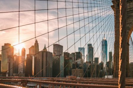New York City skyline from brooklyn bridge