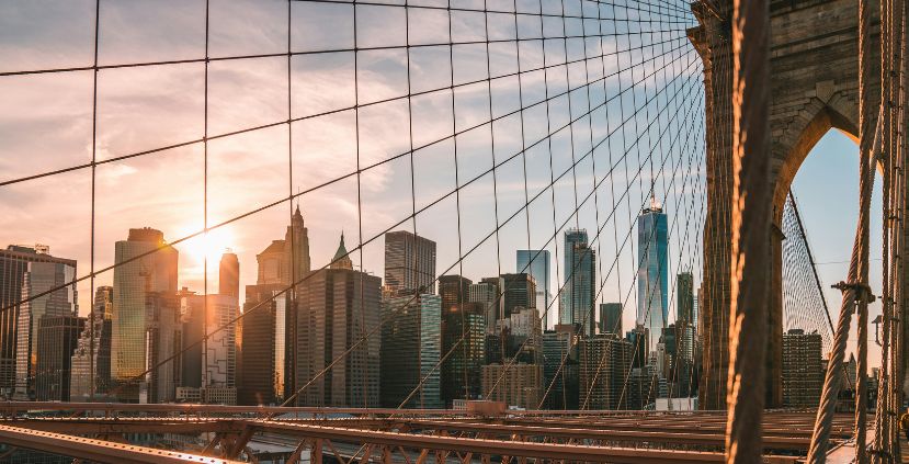 New York City skyline from brooklyn bridge