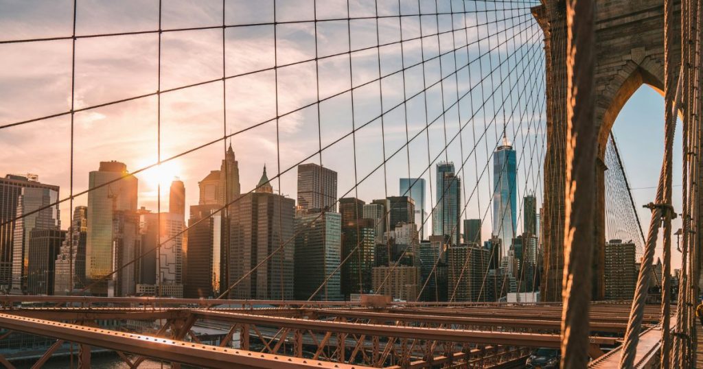 New York City skyline from brooklyn bridge