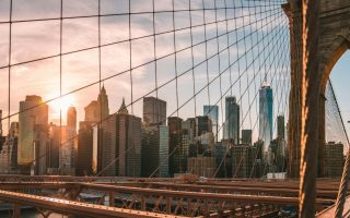 New York City skyline from brooklyn bridge