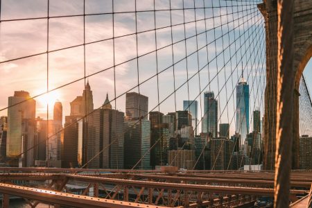 New York City skyline from brooklyn bridge