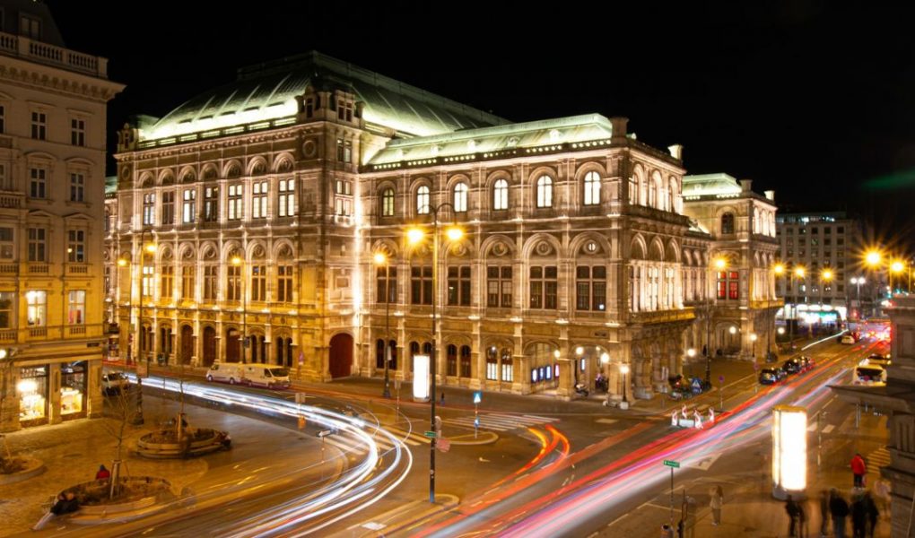 Vienna State Opera illuminated at night
