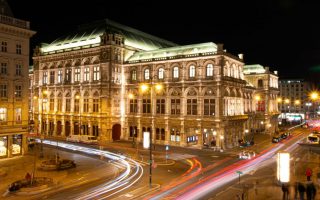 Vienna State Opera illuminated at night