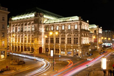 Vienna State Opera illuminated at night