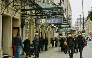 Outside Her Majesty's Theatre in London, UK. Home of The Phantom of the Opera.