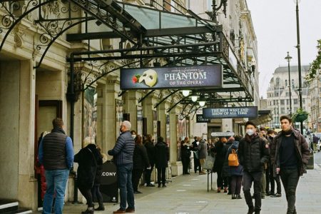 Outside Her Majesty's Theatre in London, UK. Home of The Phantom of the Opera.
