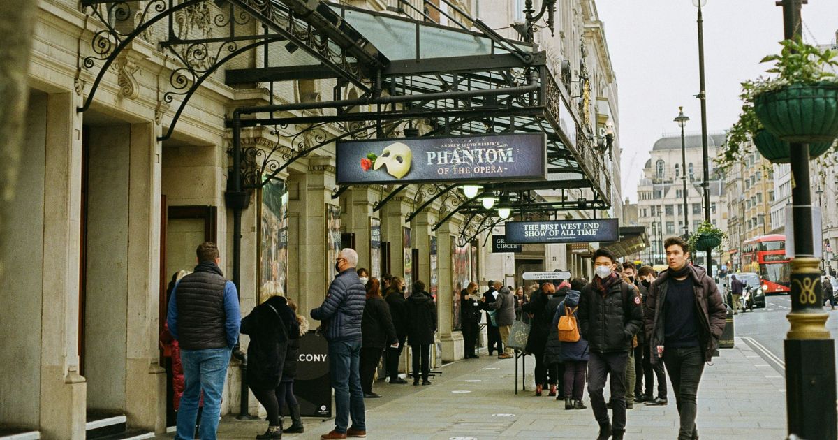 Outside Her Majesty's Theatre in London, UK. Home of The Phantom of the Opera.