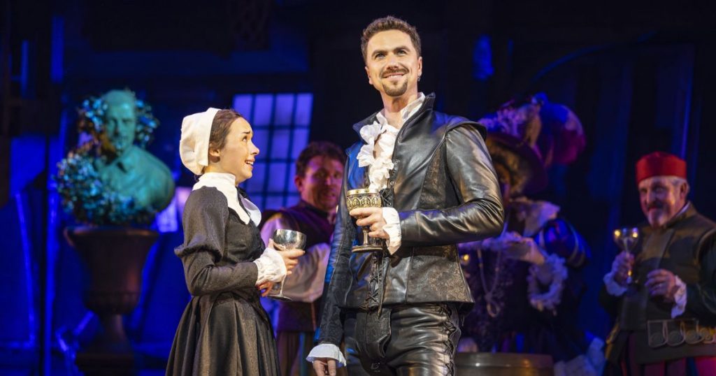 Carla Dixon-Hernandez (Portia) and Richard Fleeshman (Will Shakespeare) - Something Rotten - Credit - Pamela Raith