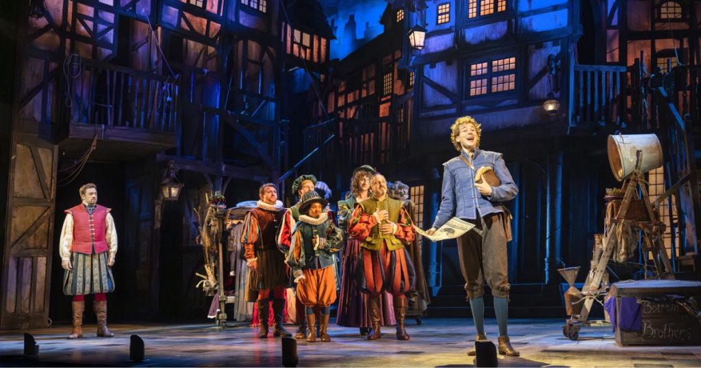 Jason Manford (Nick Bottom) , Cassius Hackforth (Nigel Bottom) and Cast of Something Rotten - Something Rotten - Credit - Pamela Raith