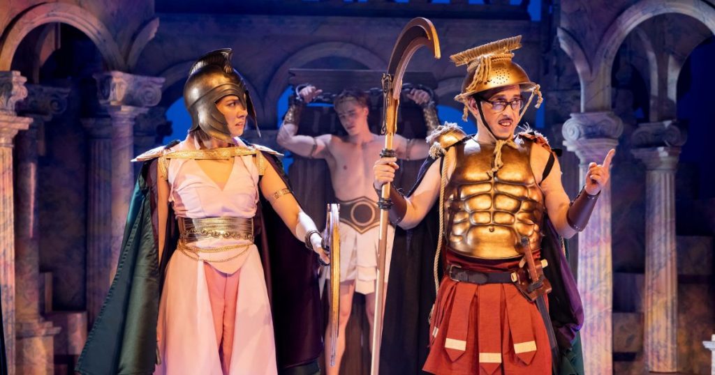 Allie Dart (Rhapsodes), James Spence (Thespis) Marc Pickering (Adonis) - Credit - Mark Senior