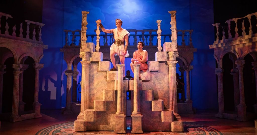 James Spence (Thespis) and Luke Latchman (Atlas) - Credit - Mark Senior
